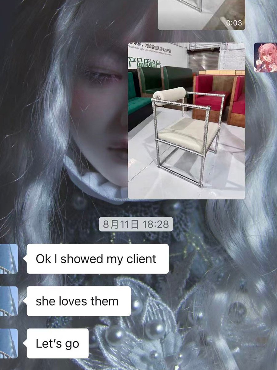 Message from the importer reading: Ok I showed my client, she loves them, Let's go